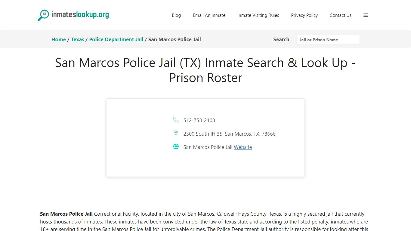 San Marcos Police Jail (TX) Inmate Search & Look Up - Prison Roster